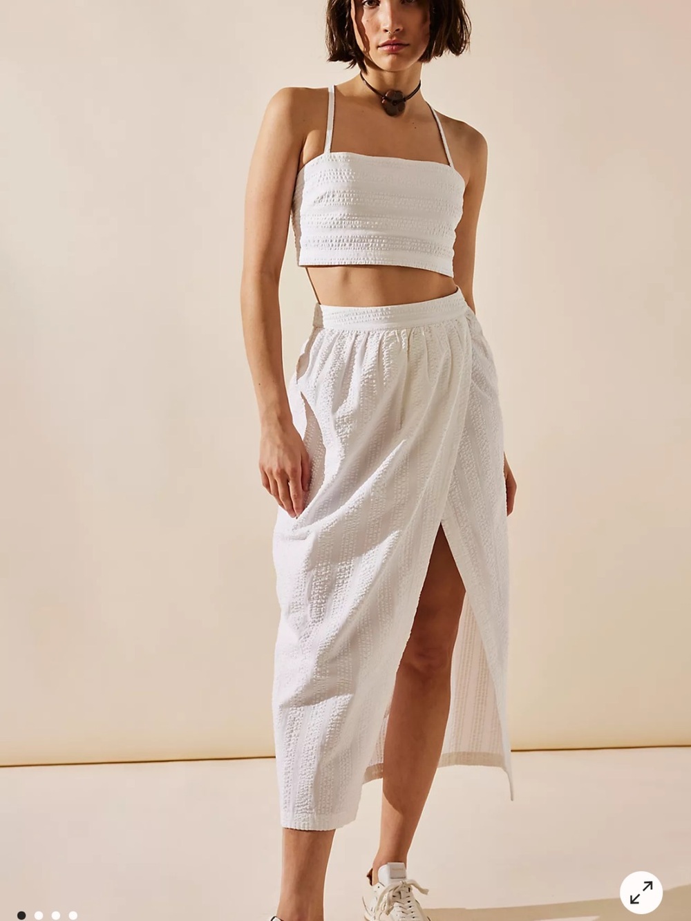 Free People Blossoming Summer Set -White Textured Midi Skirt Set. 100% cotton